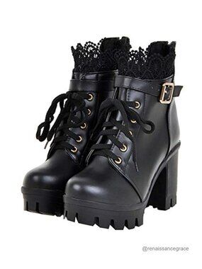 Chunky Platform Lace-Up Ankle Boots High Heel Zipper